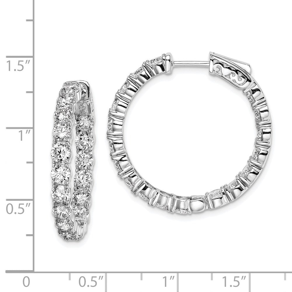 925 Sterling Silver Rhodium-plated 3.5mm CZ In and Out Hinged Hoop Earrings