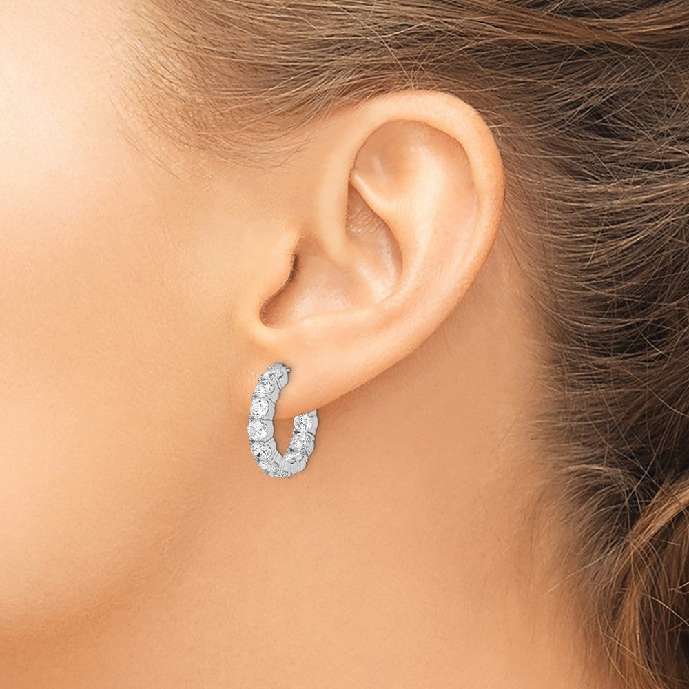 Sterling Silver Rhodium-plated 3.75mm CZ In and Out Hinged Hoop Earrings