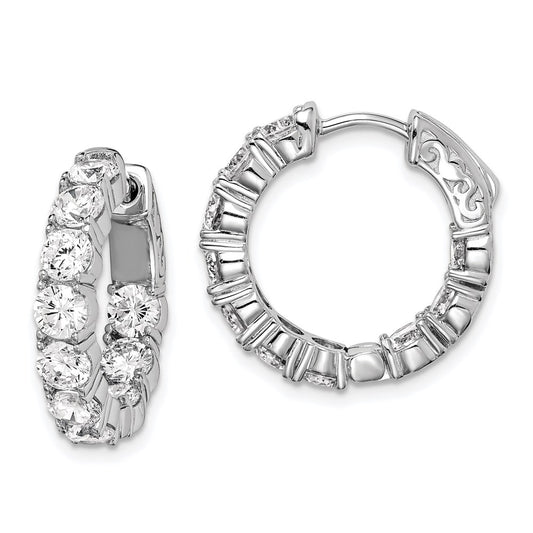 Sterling Silver Rhodium-plated 3.75mm CZ In and Out Hinged Hoop Earrings