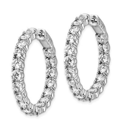925 Sterling Silver Rhodium-plated 3.75mm CZ In and Out Hinged Hoop Earrings