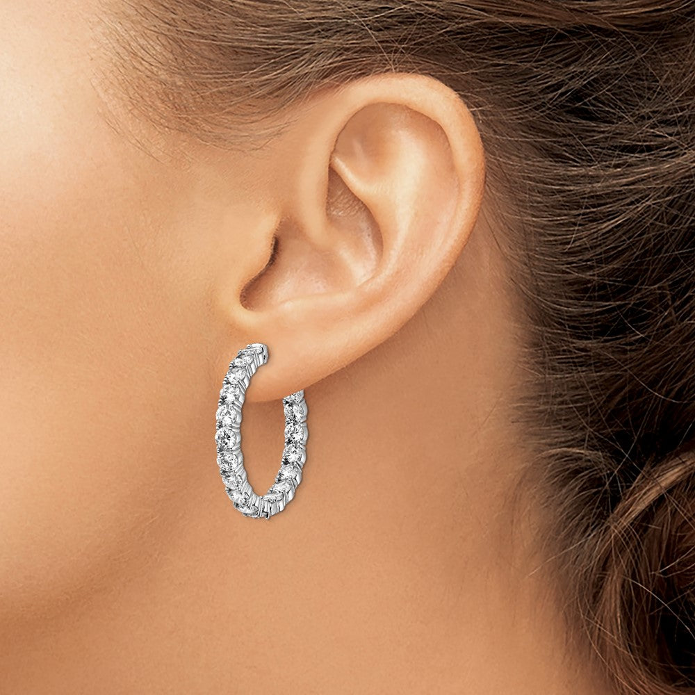 925 Sterling Silver Rhodium-plated 3.75mm CZ In and Out Hinged Hoop Earrings