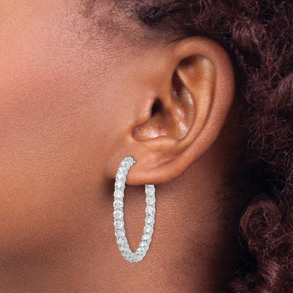 Sterling Silver Rhodium-plated 3.5mm Cubic Zirconia In and Out Hinged Hoop Earrings
