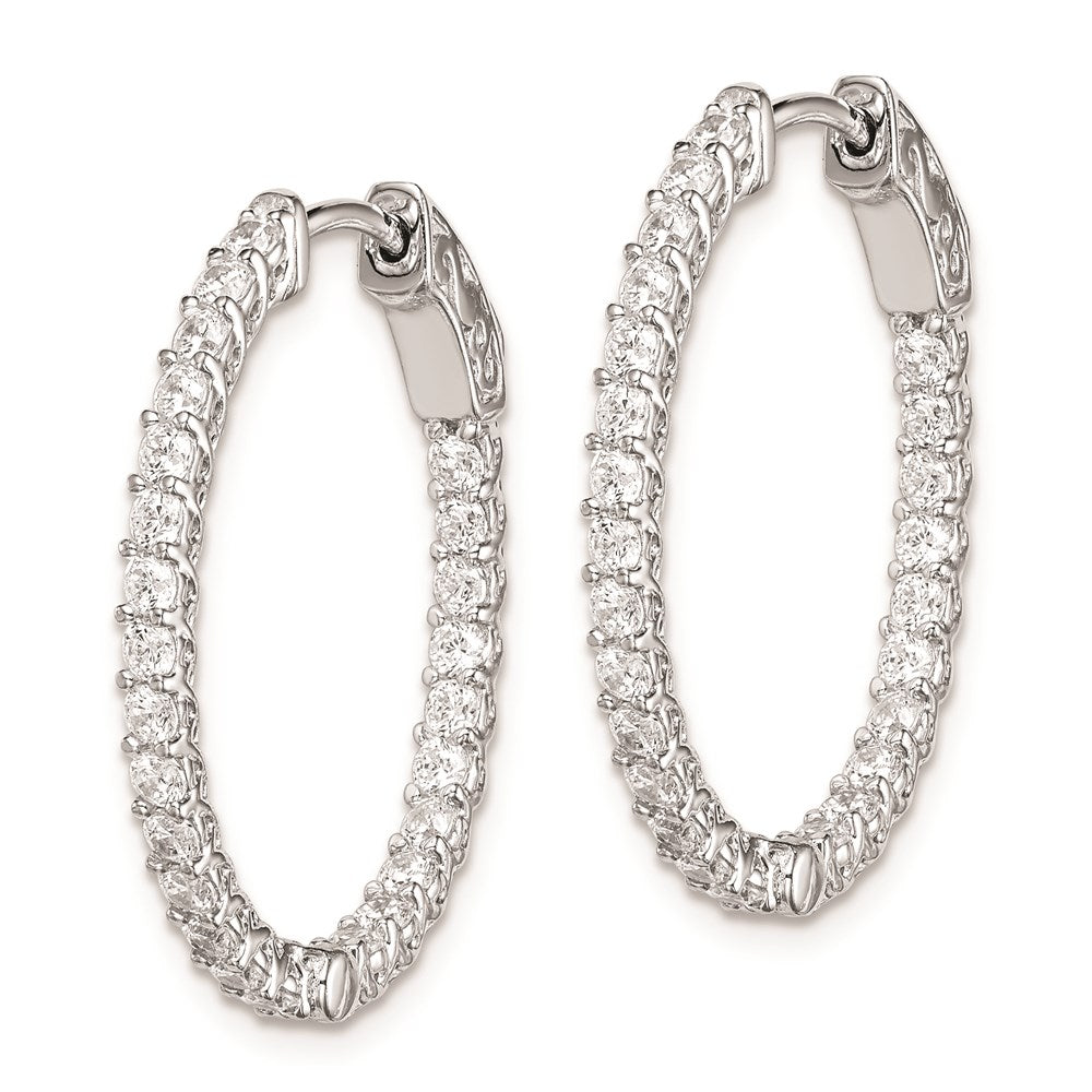Sterling Silver Rhodium-plated 2mm CZ In and Out Oval Hinged Hoop Earrings