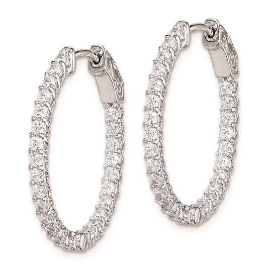Sterling Silver Rhodium-plated 2mm CZ In and Out Oval Hinged Hoop Earrings