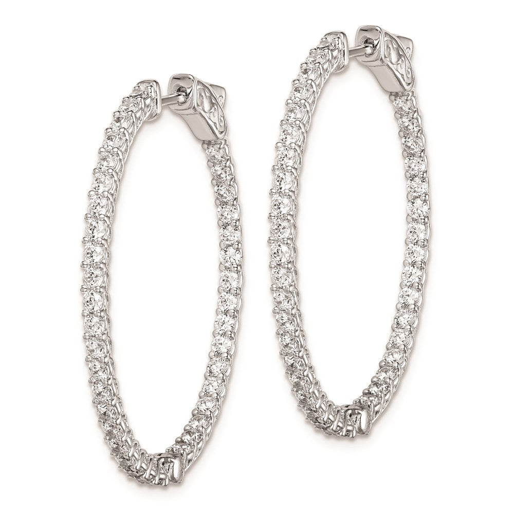 925 Sterling Silver Rhodium-plated 2mm CZ In and Out Oval Hinged Hoop Earrings