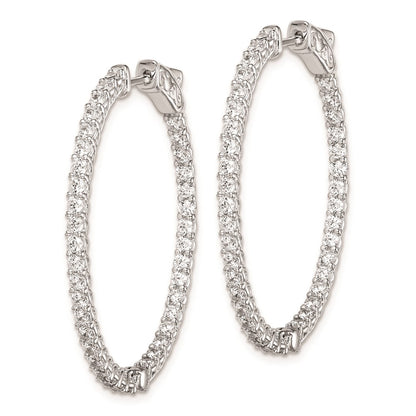 925 Sterling Silver Rhodium-plated 2mm CZ In and Out Oval Hinged Hoop Earrings