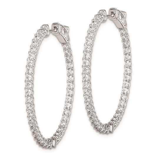 925 Sterling Silver Rhodium-plated 2mm CZ In and Out Oval Hinged Hoop Earrings