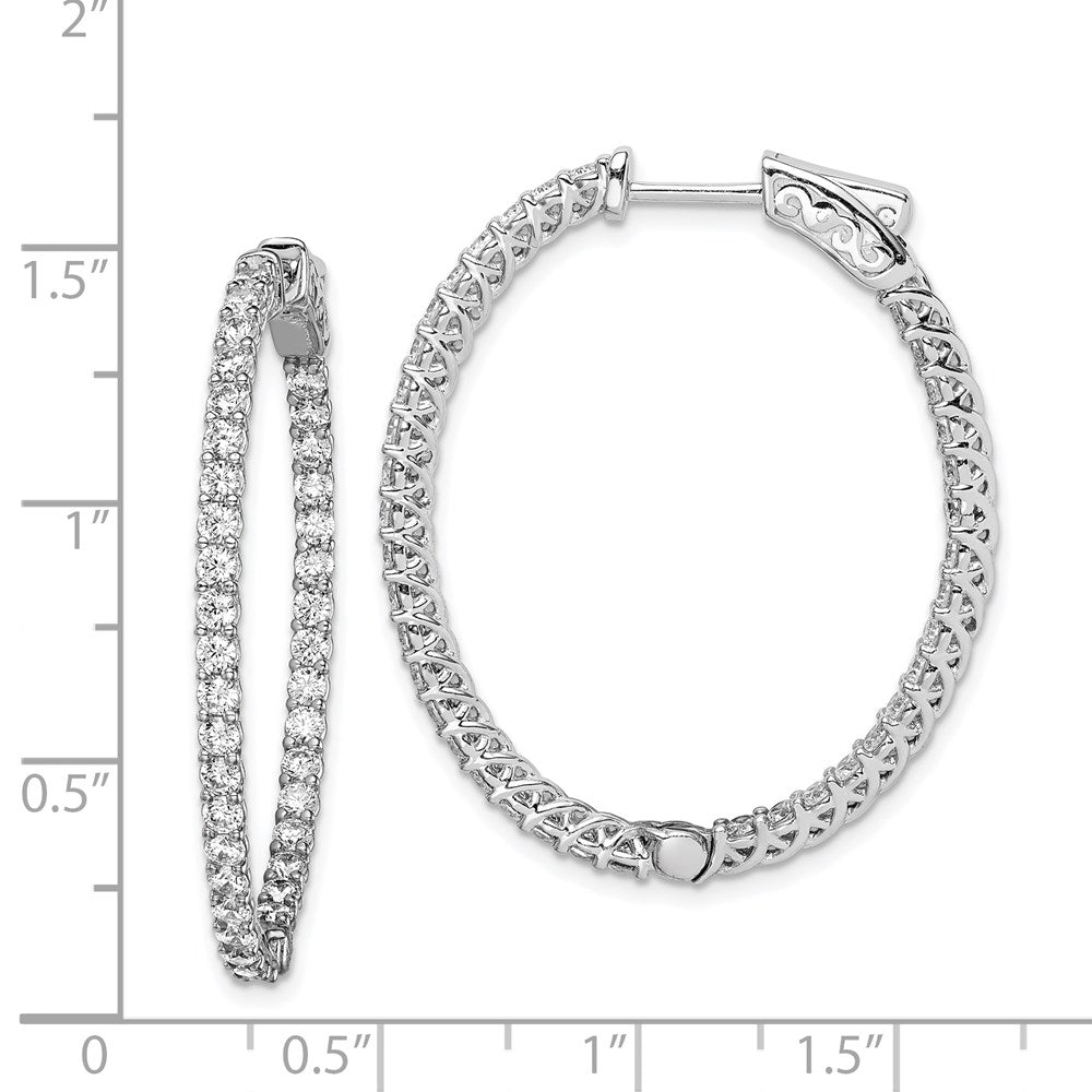 925 Sterling Silver Rhodium-plated 2mm CZ In and Out Oval Hinged Hoop Earrings