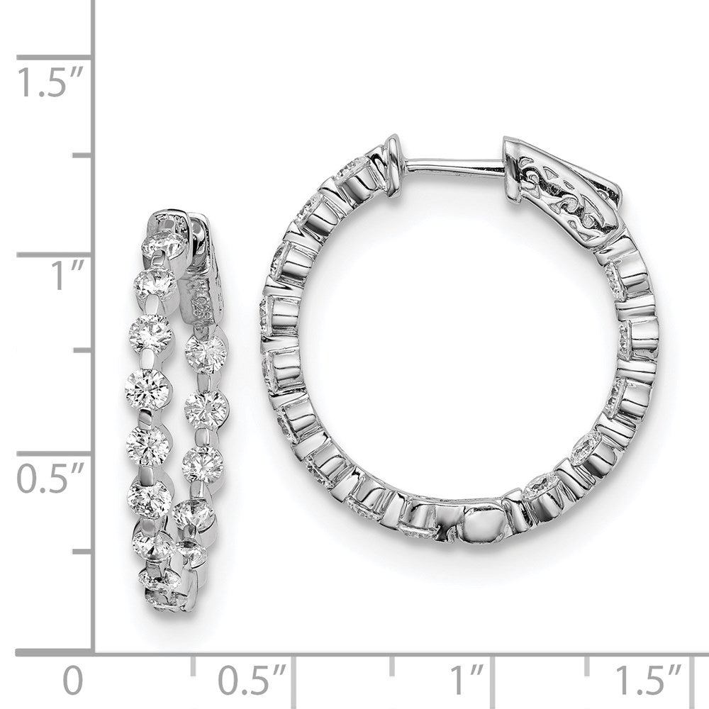 Sterling Silver Rhodium-plated 2.7mm CZ In and Out Hinged Hoop Earrings