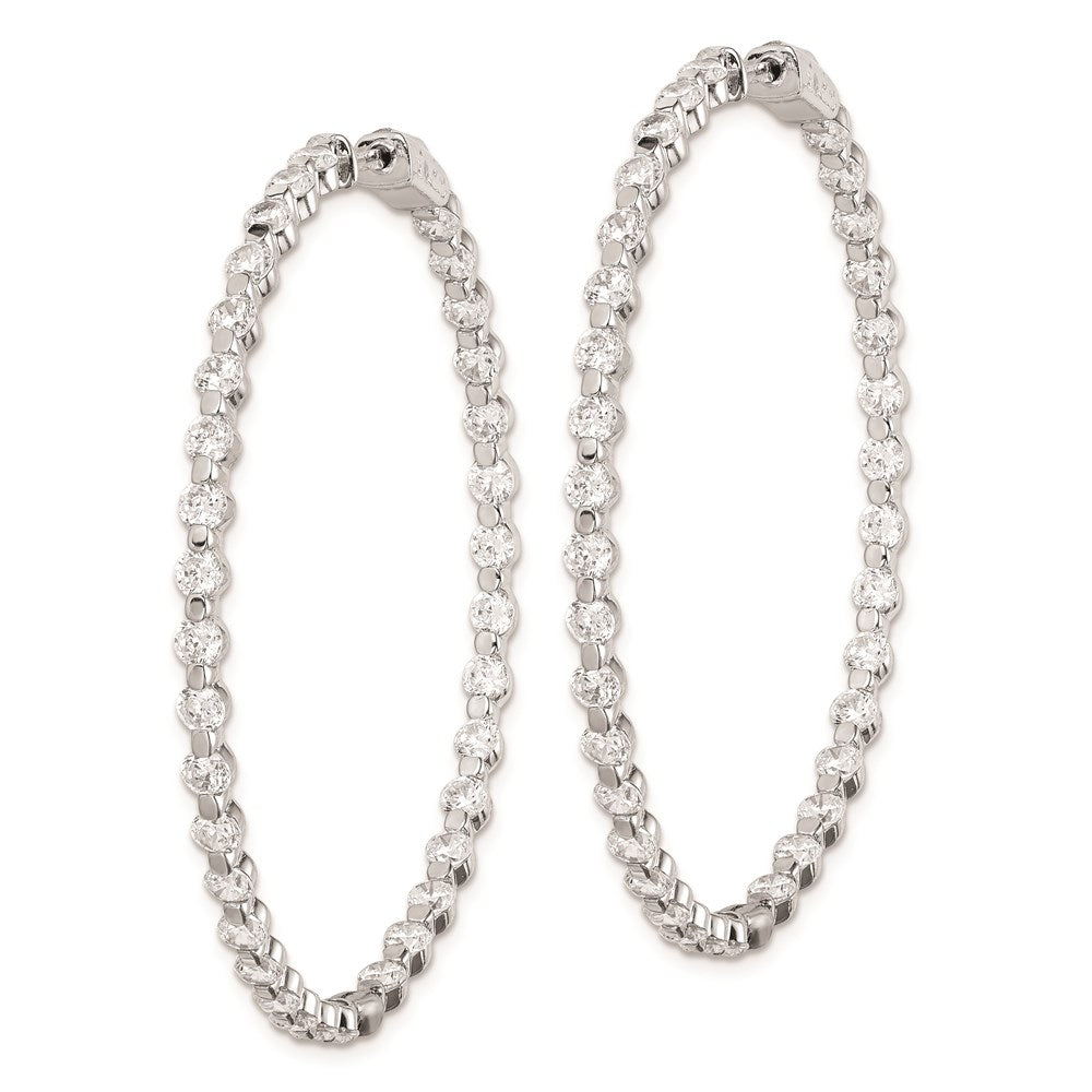 925 Sterling Silver Rhodium-plated 2.75mm CZ In and Out Hinged Hoop Earrings