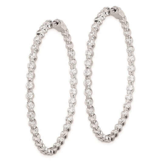 925 Sterling Silver Rhodium-plated 2.75mm CZ In and Out Hinged Hoop Earrings