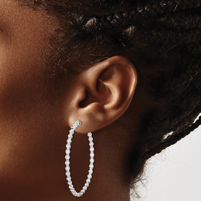 925 Sterling Silver Rhodium-plated 2.75mm CZ In and Out Hinged Hoop Earrings