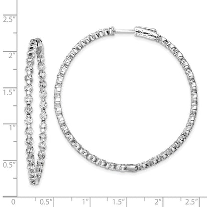 925 Sterling Silver Rhodium-plated 2.75mm CZ In and Out Hinged Hoop Earrings