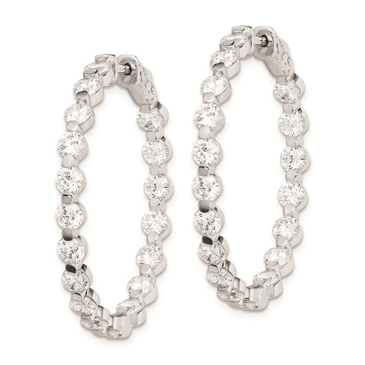 925 Sterling Silver 3.5mm CZ In and Out Hinged Hoop Earrings