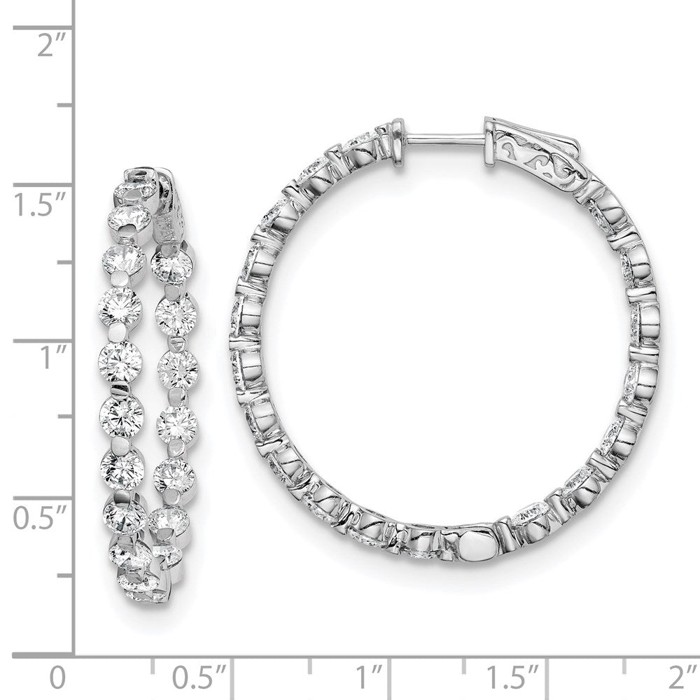 925 Sterling Silver 3.5mm CZ In and Out Hinged Hoop Earrings