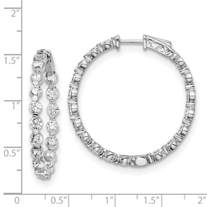 925 Sterling Silver 3.5mm CZ In and Out Hinged Hoop Earrings