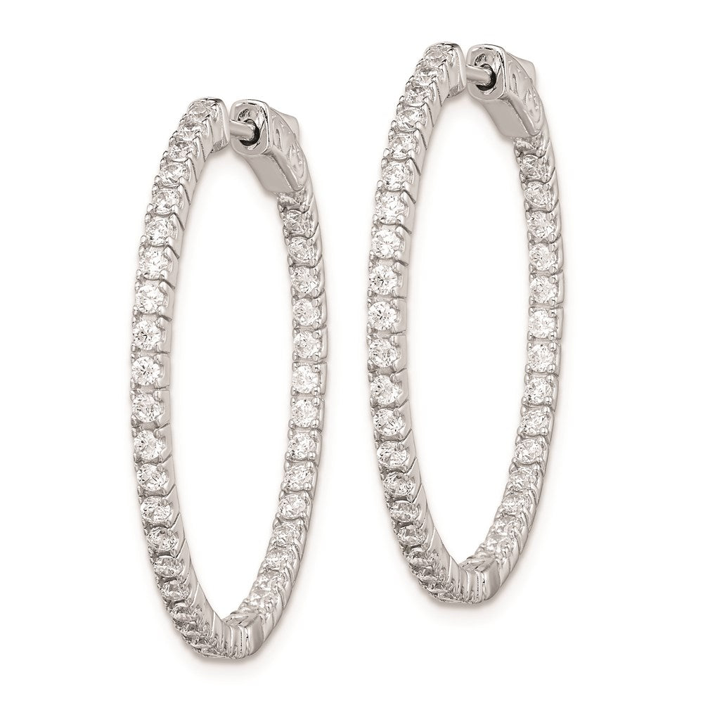 Sterling Silver Rhodium-plated 1.6mm CZ In and Out Hinged Hoop Earrings