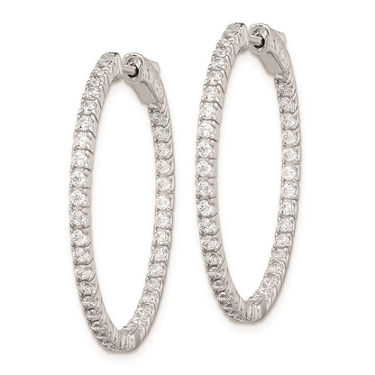 Sterling Silver Rhodium-plated 1.6mm CZ In and Out Hinged Hoop Earrings