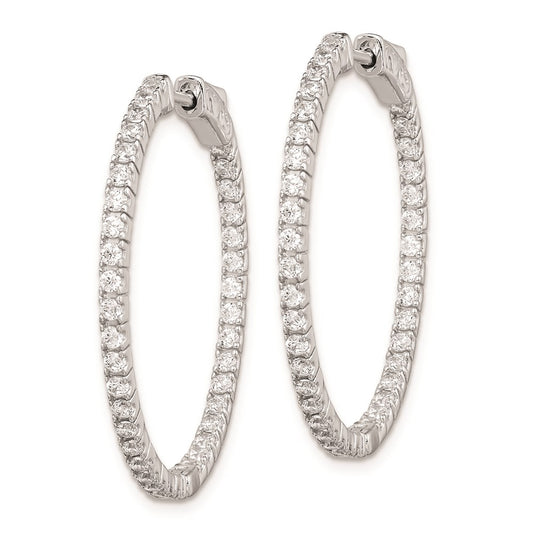 Sterling Silver Rhodium-plated 1.6mm CZ In and Out Hinged Hoop Earrings