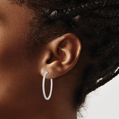 Sterling Silver Rhodium-plated 1.6mm CZ In and Out Hinged Hoop Earrings