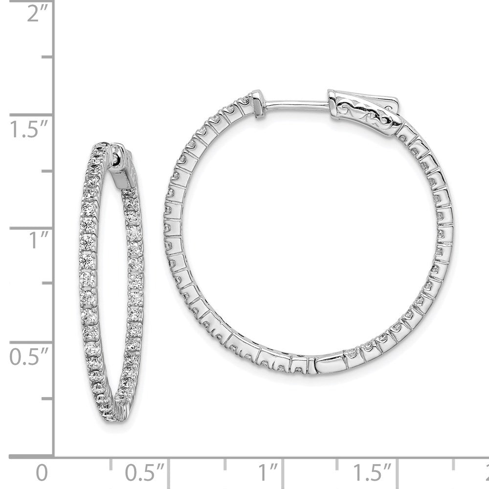 Sterling Silver Rhodium-plated 1.6mm CZ In and Out Hinged Hoop Earrings