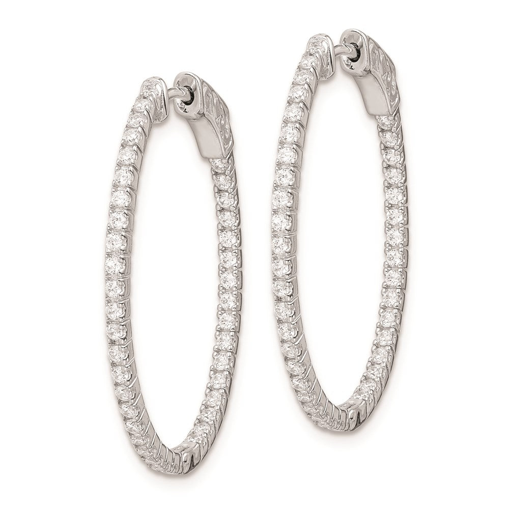 Sterling Silver Rhodium-plated 1.3mm CZ In and Out Oval Hinged Hoop Earrings