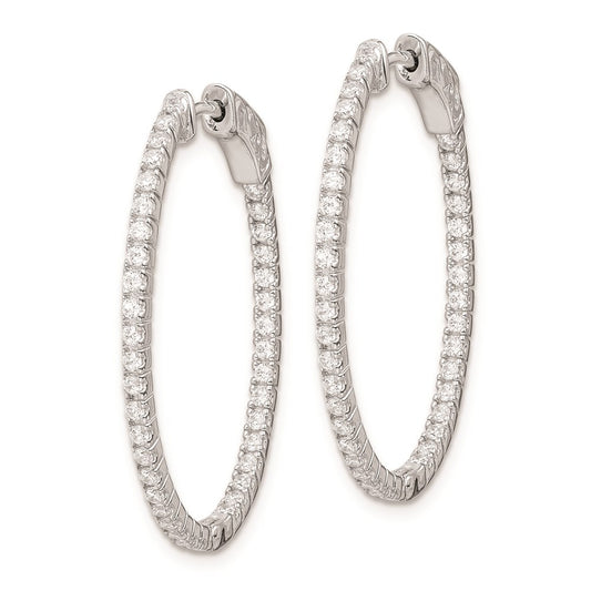 Sterling Silver Rhodium-plated 1.3mm CZ In and Out Oval Hinged Hoop Earrings