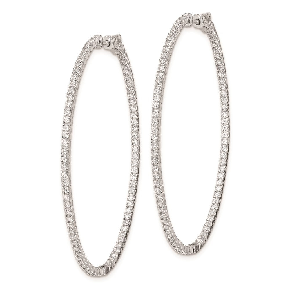 Sterling Silver Rhodium-plated 11.3mm CZ In and Out Oval Hinged Hoop Earrings