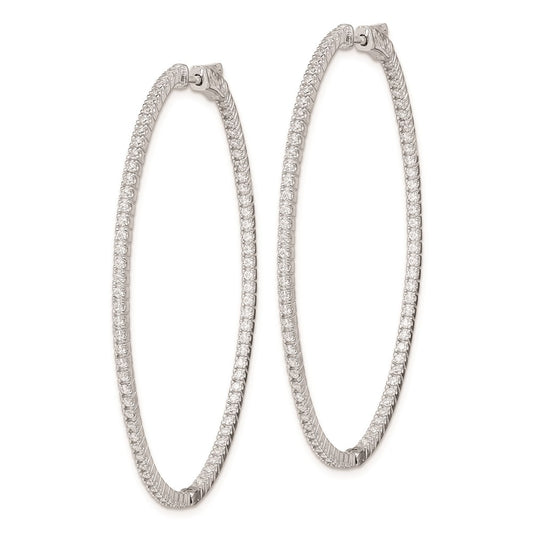 Sterling Silver Rhodium-plated 11.3mm CZ In and Out Oval Hinged Hoop Earrings