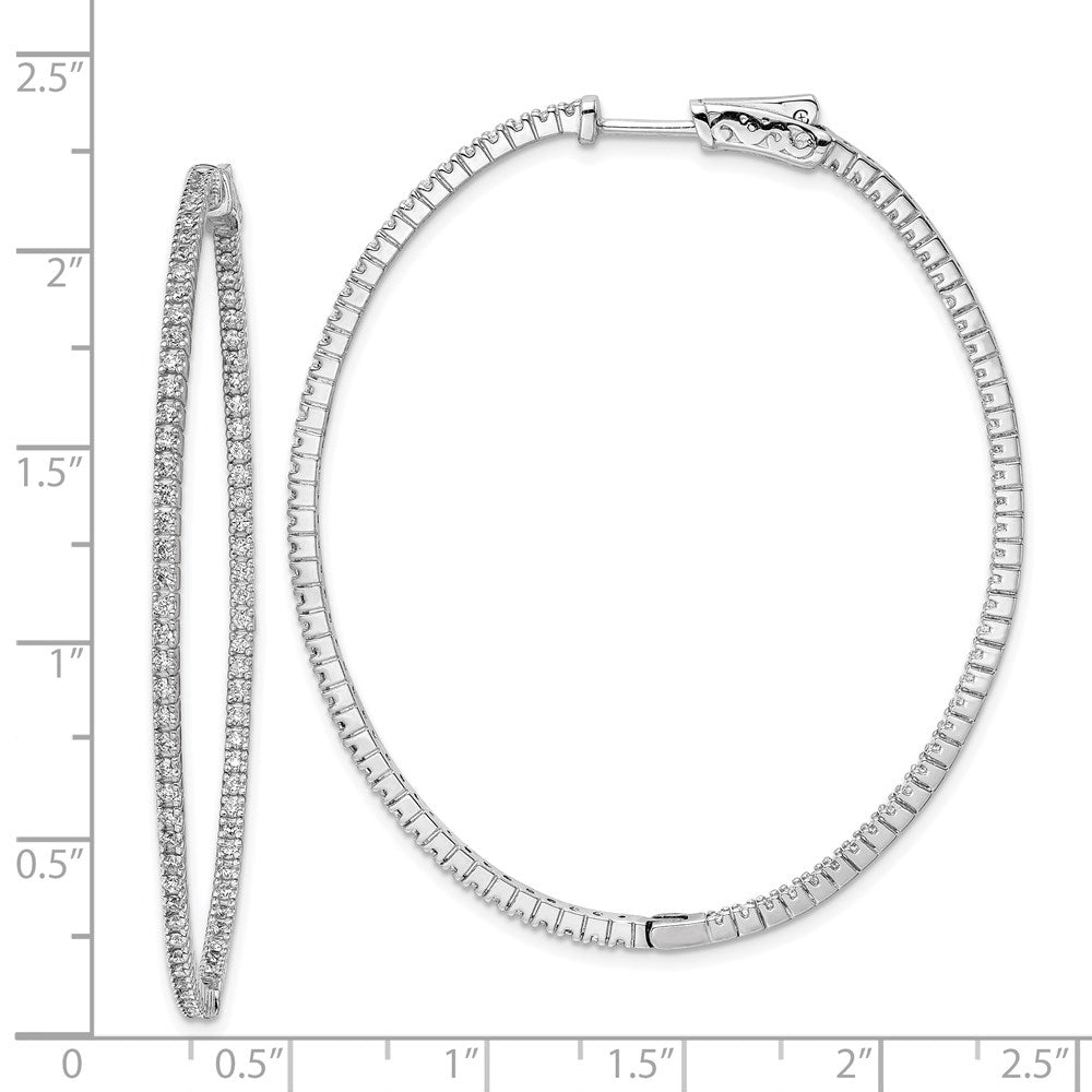 Sterling Silver Rhodium-plated 11.3mm CZ In and Out Oval Hinged Hoop Earrings