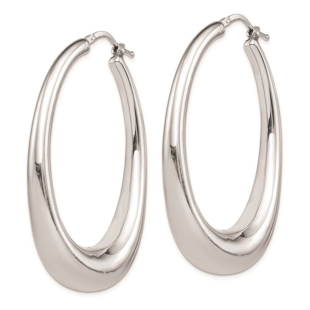 925 Sterling Silver Rhodium-plated Polished Hollow Oval Hoop Earrings