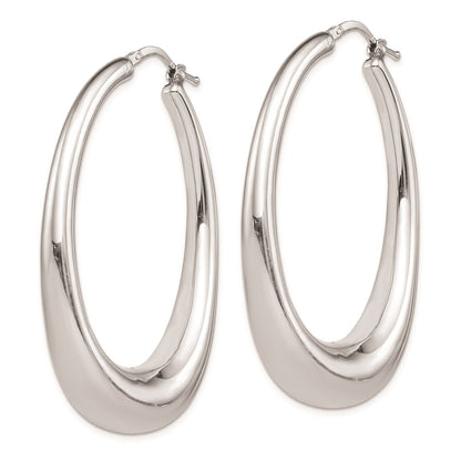 925 Sterling Silver Rhodium-plated Polished Hollow Oval Hoop Earrings