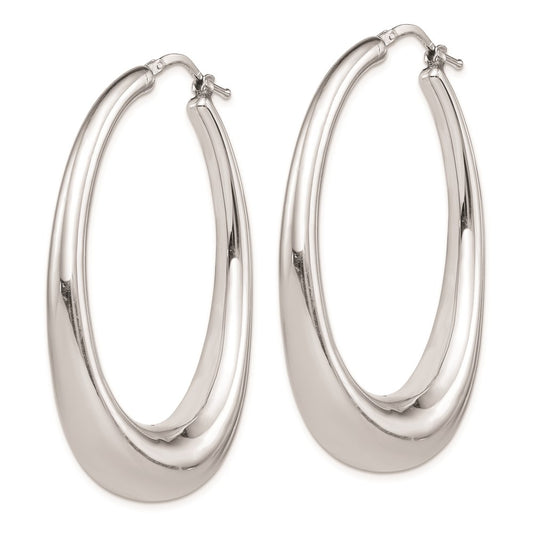 925 Sterling Silver Rhodium-plated Polished Hollow Oval Hoop Earrings