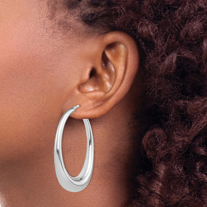 925 Sterling Silver Rhodium-plated Polished Hollow Oval Hoop Earrings