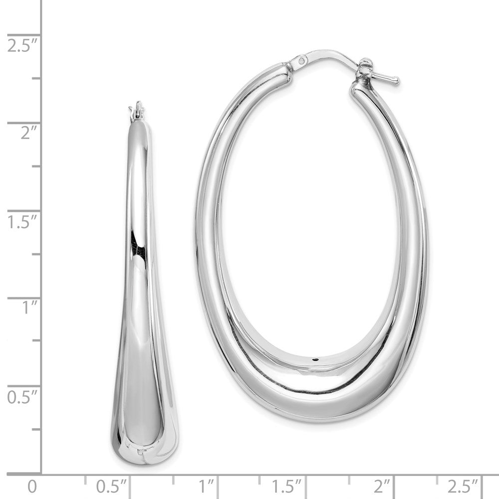 925 Sterling Silver Rhodium-plated Polished Hollow Oval Hoop Earrings