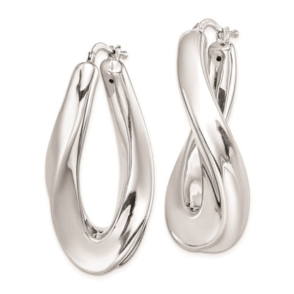 925 Sterling Silver RH-plated Polished Twisted Hollow Oval Hoop Earrings