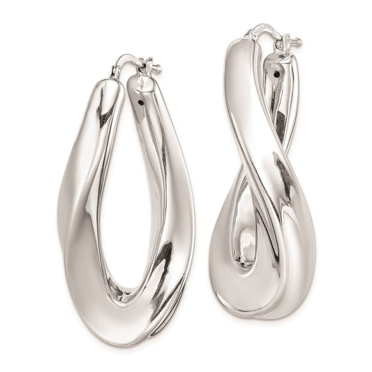 925 Sterling Silver RH-plated Polished Twisted Hollow Oval Hoop Earrings