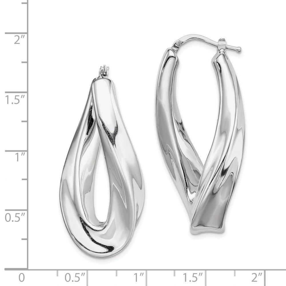 925 Sterling Silver RH-plated Polished Twisted Hollow Oval Hoop Earrings