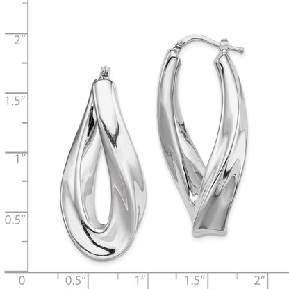925 Sterling Silver RH-plated Polished Twisted Hollow Oval Hoop Earrings
