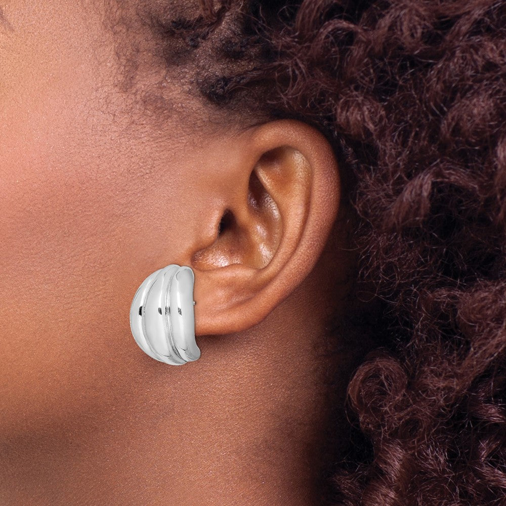 Sterling Silver Polished Rhodium Plated Hollow Earrings