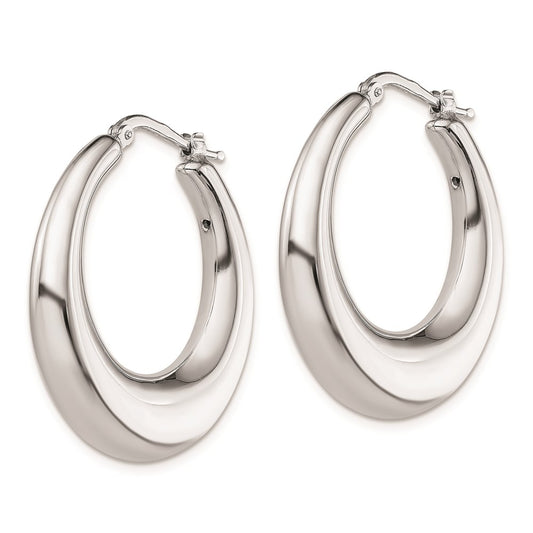 925 Sterling Silver Polished Tapered Hollow Round Hoop Earrings