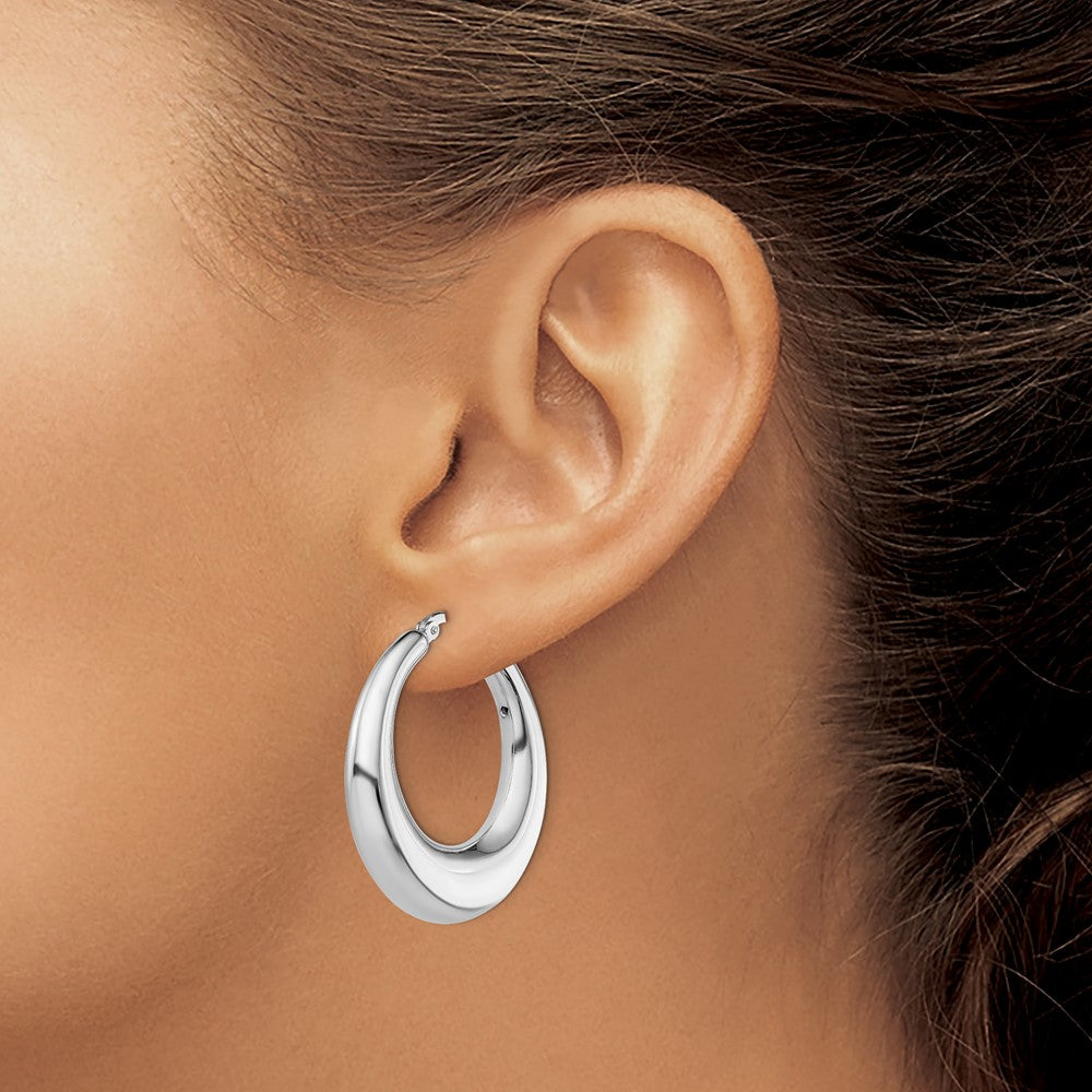 925 Sterling Silver Polished Tapered Hollow Round Hoop Earrings