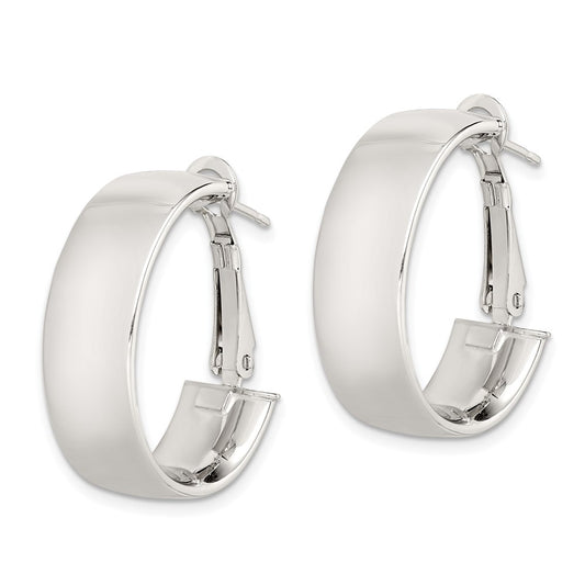 Sterling Silver Polish 10mm Omega Back Oval Hoop Earrings