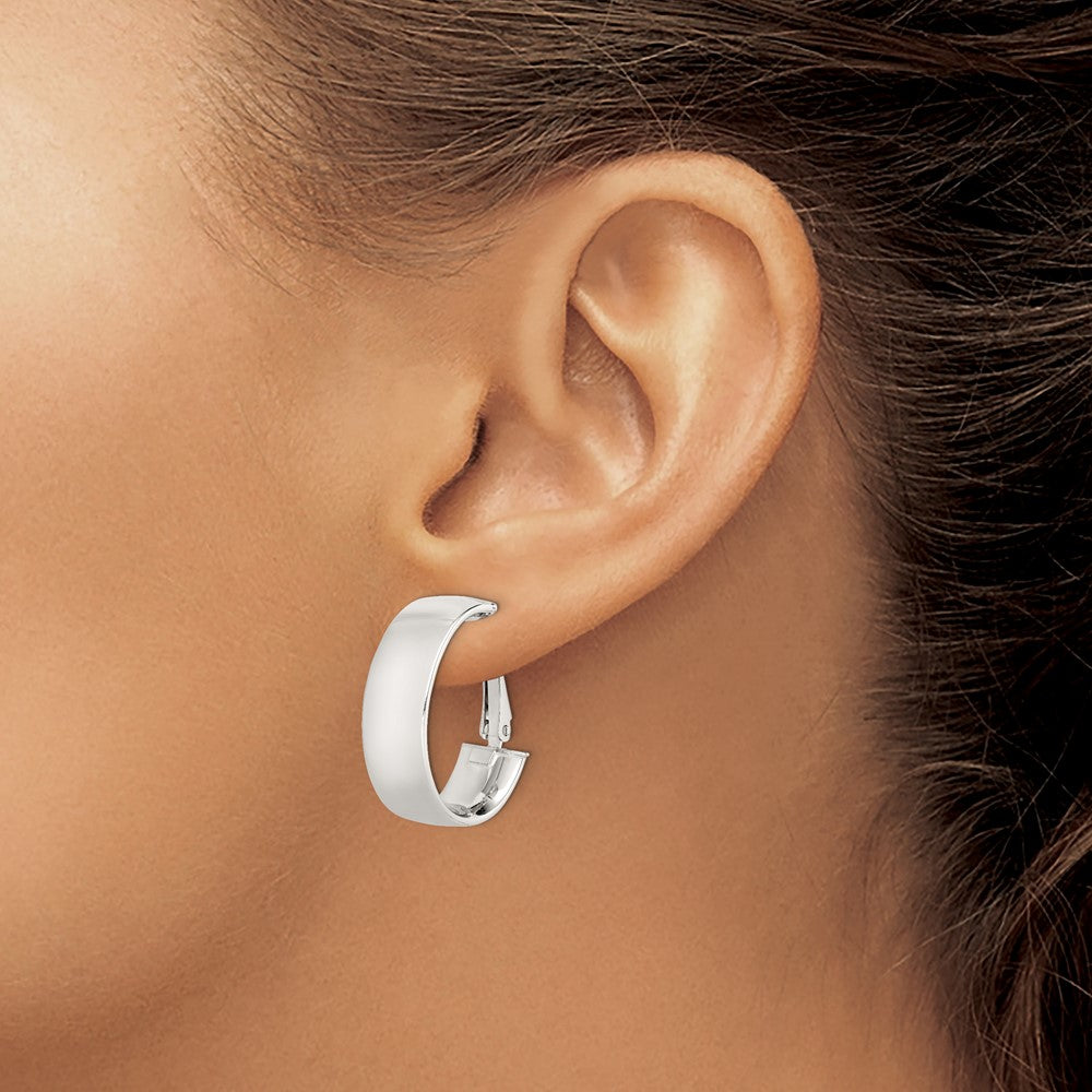 Sterling Silver Polish 10mm Omega Back Oval Hoop Earrings