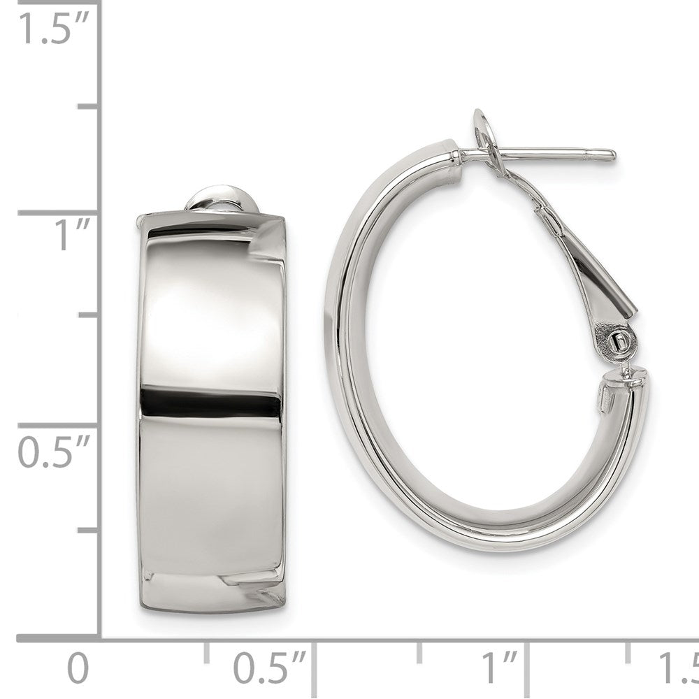 Sterling Silver Polish 10mm Omega Back Oval Hoop Earrings