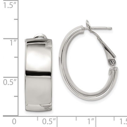 Sterling Silver Polish 10mm Omega Back Oval Hoop Earrings
