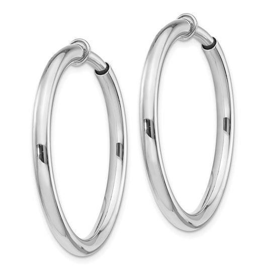 Sterling Silver RH-plated 3x37mm Non-Pierced Round Hoop Earrings