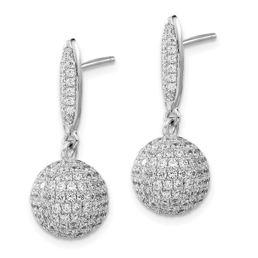 Sterling Silver Rhodium-plated Pav‚ CZ 3-D Ball Dangle Earrings