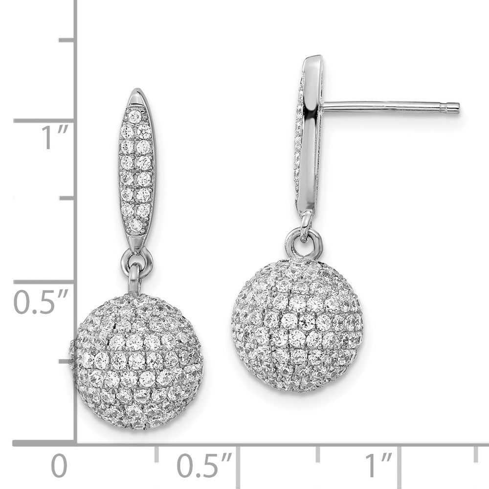 Sterling Silver Rhodium-plated Pav‚ CZ 3-D Ball Dangle Earrings