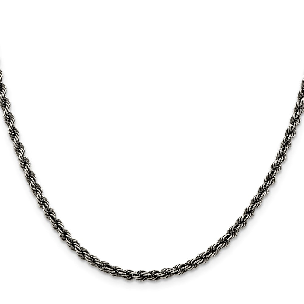 Sterling Silver Ruthenium-plated 3.4mm Rope Chain Necklace